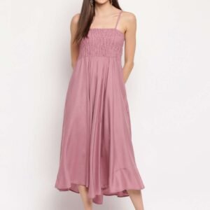 Women's Viscose Rayon Solid Shoulder Straps Sleeveless Flared Gown Drees (MAUVE)