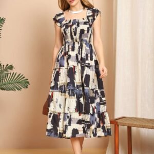 Women's Viscos Rayon Printed Off Shoulder Midi Dress For Summer And Casual Wear